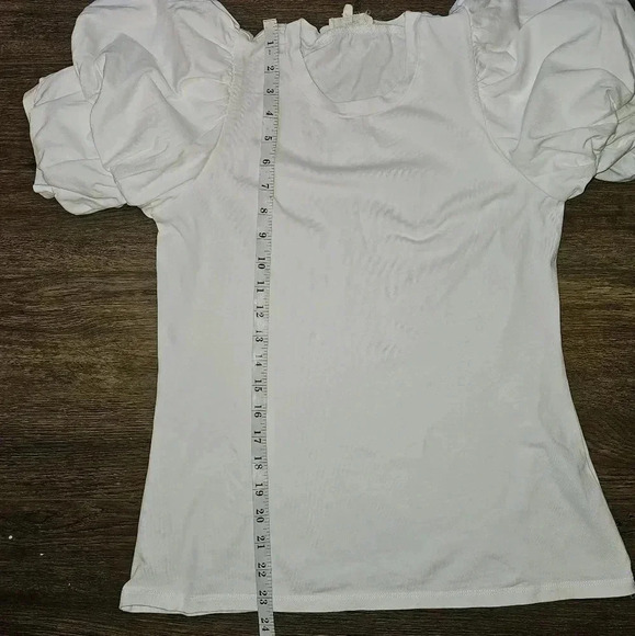 Entro‎ Off White Ruched Sleeve Crew Neck White Tee Sz S - Picture 12 of 14